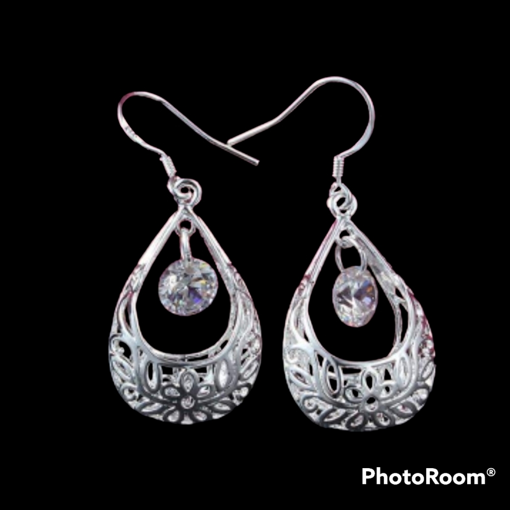 Sterling Silver Teardrop CZ Earrings